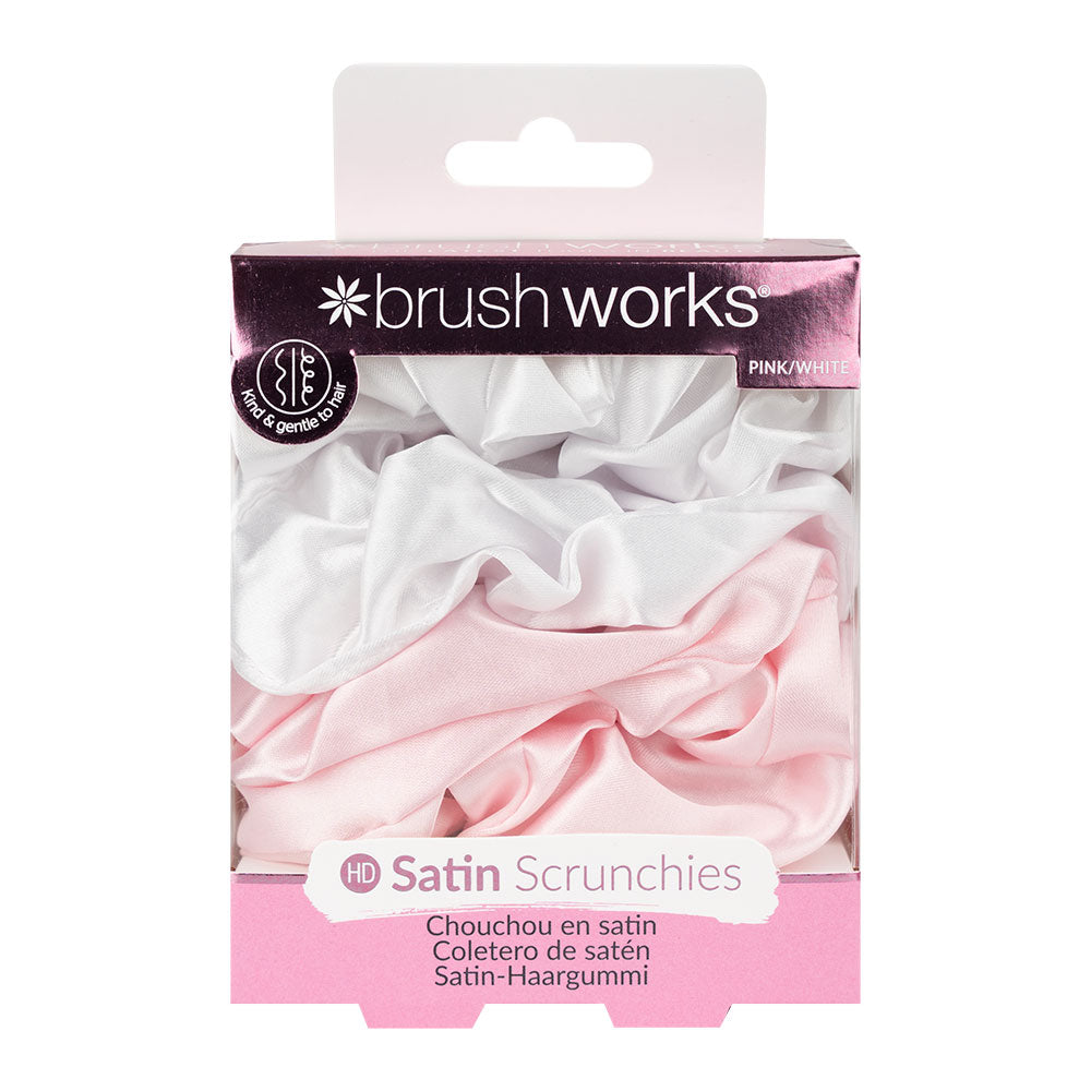 Brushworks Satin Scrunchies Pink &amp; White