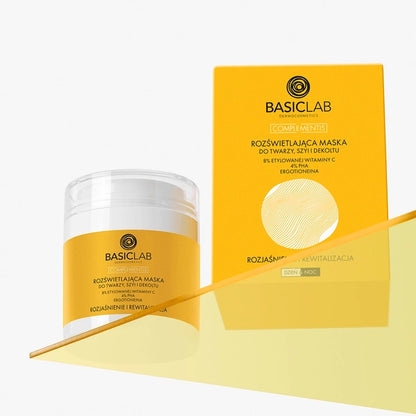 BasicLab Illuminating Mask for Face, Neck and Décolleté, 8% Ethylated Vitamin C, 4% PHA, Ergothioneine, Brightening and Revitalizing 50ml