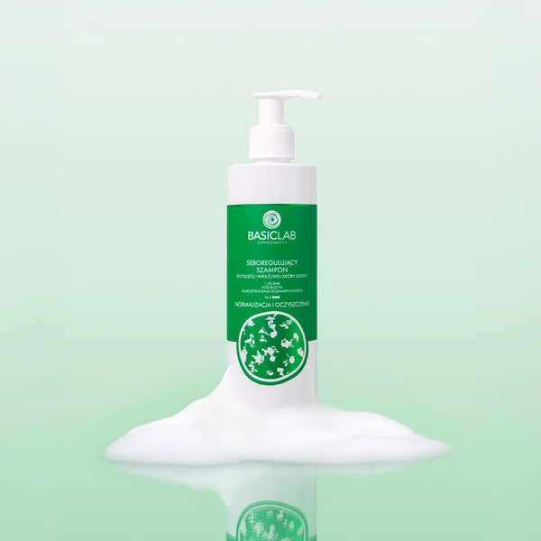 BasicLab Seboregulating Shampoo for Oily and Sensitive Scalp, 1.5% BHA, Postbiotic, Rosmarinic Acid Glucoside, Normalizing and Cleansing 300ml