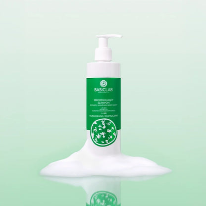 BasicLab Seboregulating Shampoo for Oily and Sensitive Scalp, 1.5% BHA, Postbiotic, Rosmarinic Acid Glucoside, Normalizing and Cleansing 300ml