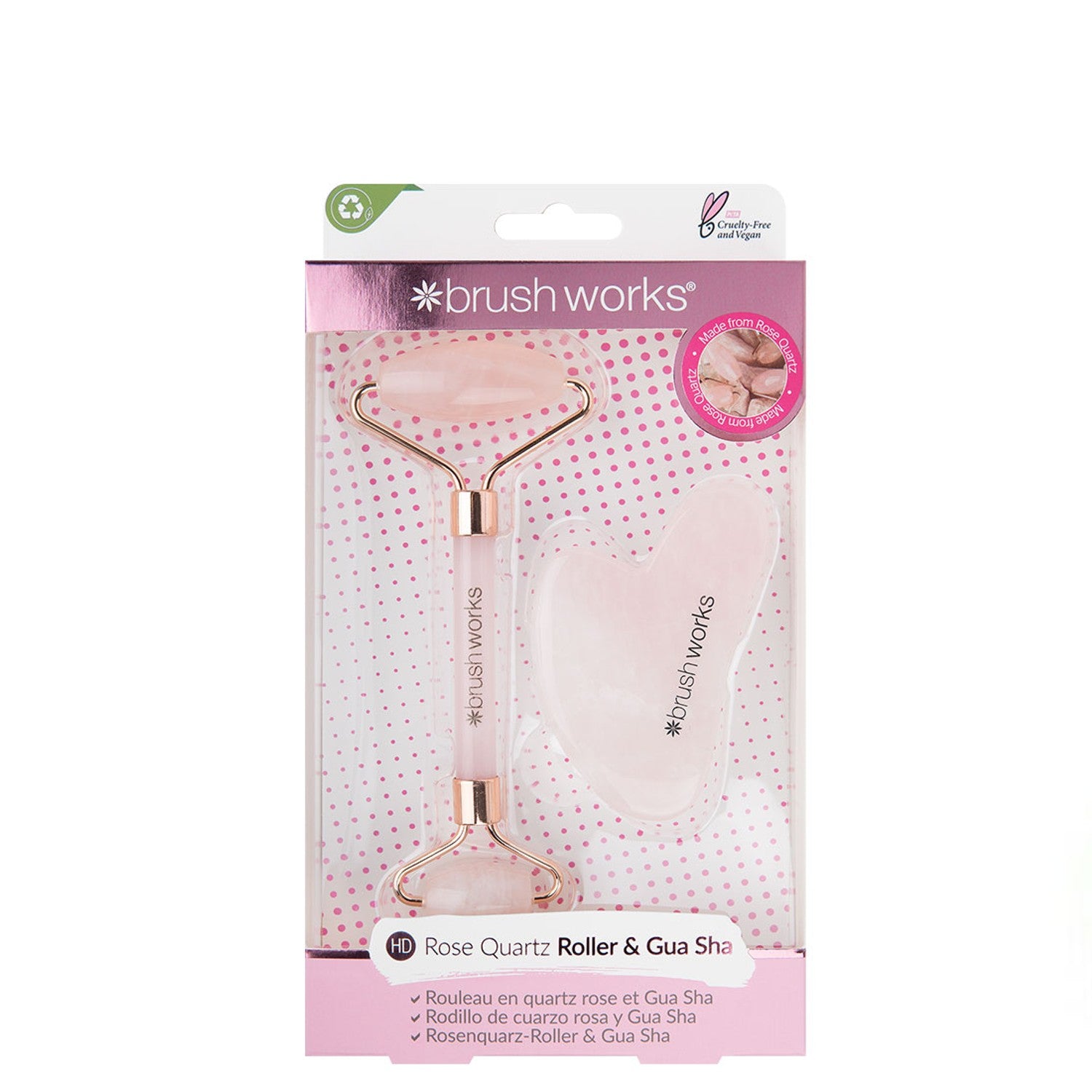 Brushworks Rose Quartz Roller &amp; Gua Sha