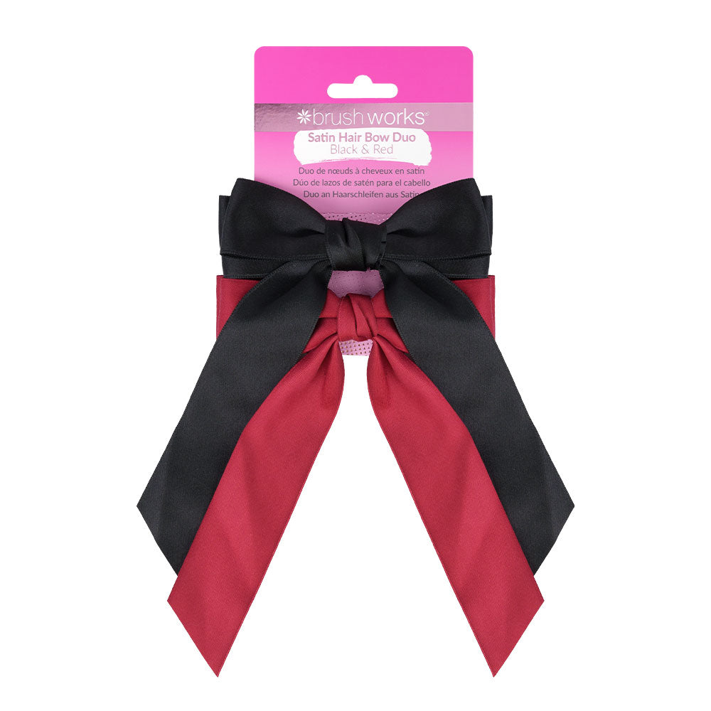 Brushworks Satin Hair Bow Duo – Red &amp; Black