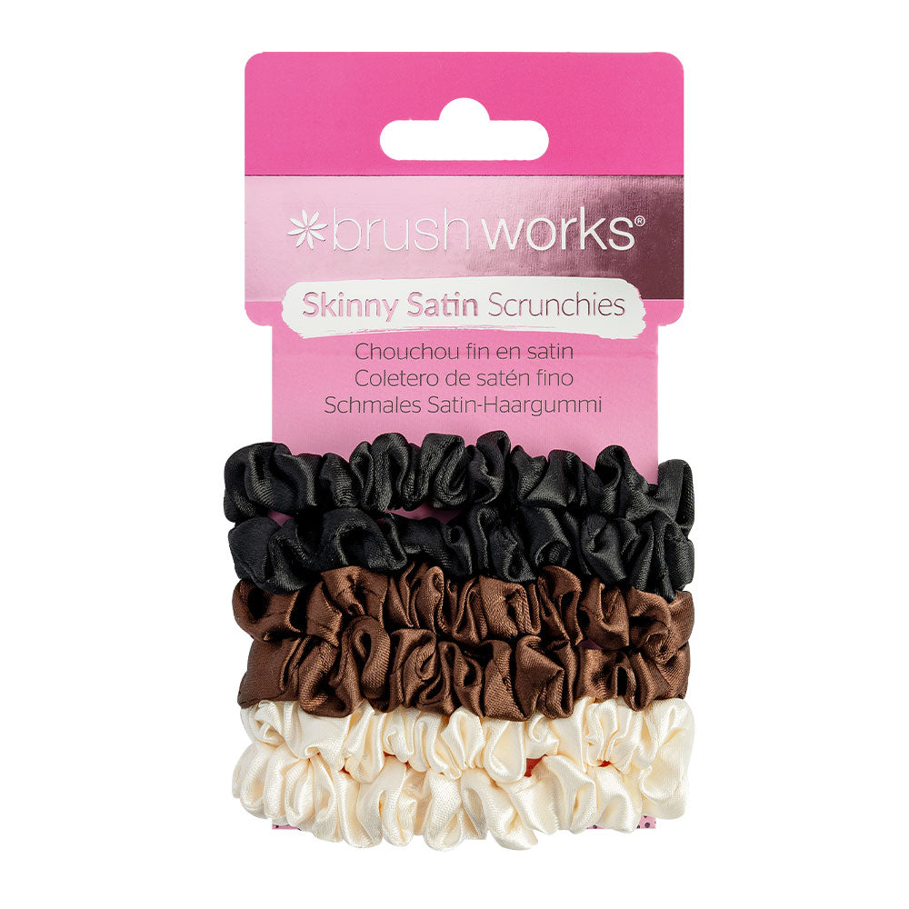 Brushworks Skinny Satin Scrunchies – 6 Pack