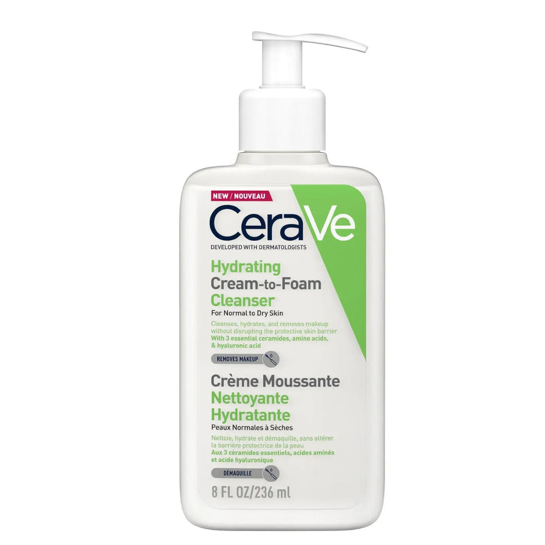 CeraVe Hydrating Cream-To-Foam Cleanser With Amino Acids For Normal To Dry Skin 236ml